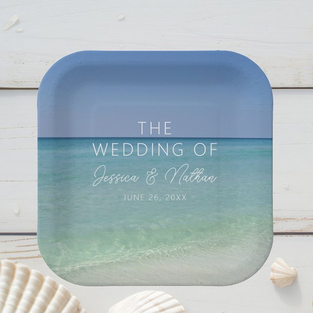 Assiettes En Carton Belle plage Horizon Mariage personnalisé (Créateur téléchargé)