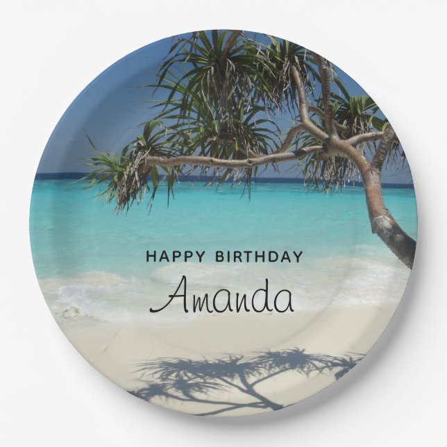 Assiettes En Carton Belle Plage Tropicale Ocean Paradise Anniversaire (Devant)