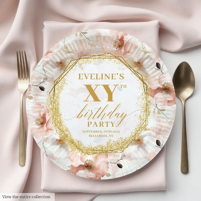 Assiettes En Carton Belle Plaques de papier de fête d'anniversaire flo (Beautiful Blush Floral Birthday Party Paper Plates

)