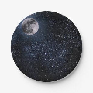 Assiettes En Carton Belle, Pleine Lune et Étoiles, Personnalisé