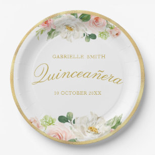 Assiettes En Carton belle Quinceanera rose floral