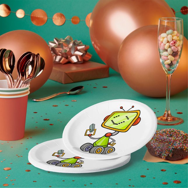 Assiettes En Carton Belle Robot Rétro Cartoon Amusant IA Tech Art numé (Créateur téléchargé)