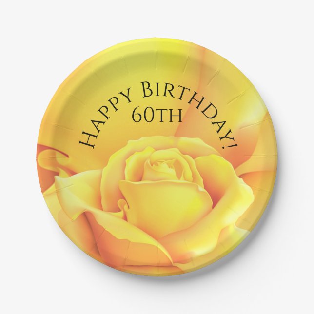 Assiettes En Carton Belle Rose Jaune Joyeux Anniversaire (Devant)