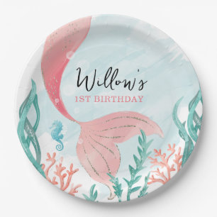 Assiettes En Carton Belle Sirène Fille Anniversaire Plaques de papier 