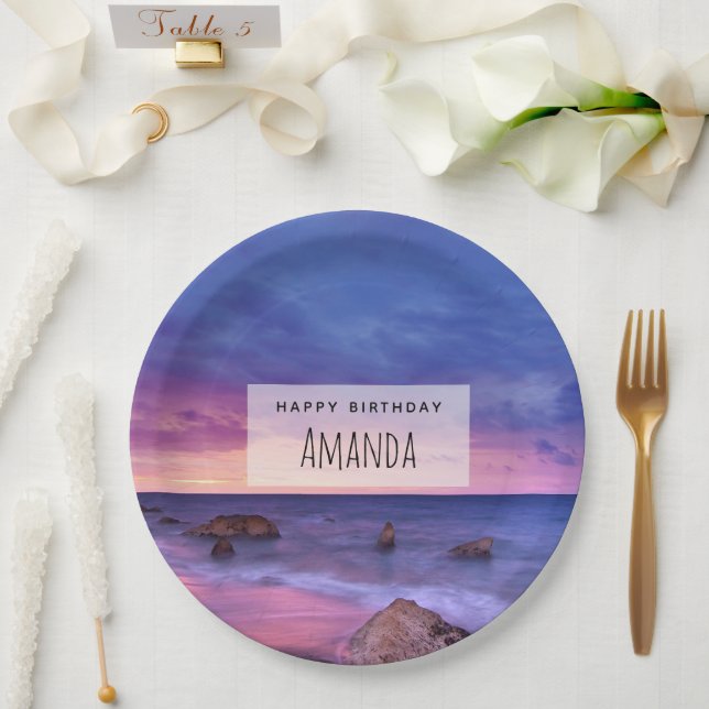 Assiettes En Carton Belle Sunset Coastal photo Anniversaire (Mariage)