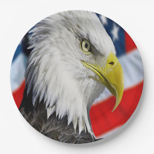 Assiettes En Carton Belle tête d'aigle chauve et un drapeau américain 