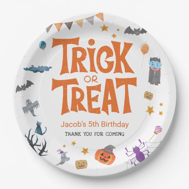 Assiettes En Carton Belle Trick ou traiter Halloween 5e anniversaire f (Devant)