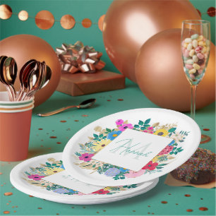 Assiettes En Carton Belles Fleurs Botanique Aquarelle Peinture