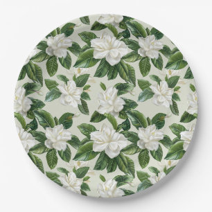 Assiettes En Carton Belles fleurs de gardenia blanches sur fond blanc