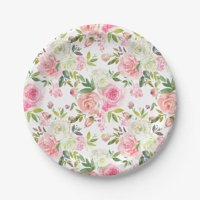 Assiettes En Carton Belles Plaques en papier floral Roses roses roses (Devant)