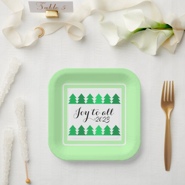 Assiettes En Carton Belles rangées d'arbres de Noël verts Joie Année p (Mariage)