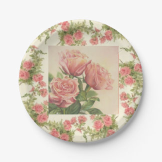 Assiettes En Carton Belles roses roses vintage pour la fête