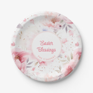 Assiettes En Carton Bénédiction de Pâques Motif de fleurs roses Pâ