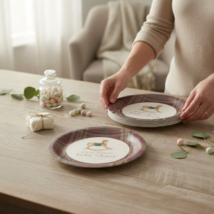 Assiettes En Carton Berceau à bascule carreaux écossais Baby Shower