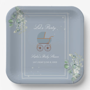 Assiettes En Carton Berceau Bébé Rayures Bleu Pastel Baby Shower