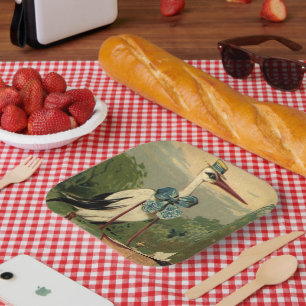 Assiettes En Carton Berceau et Cigogne de style victorien vintage