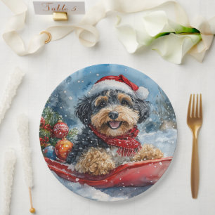 Assiettes En Carton Bernedoodle Chien dans la corniche Laisser neiger 