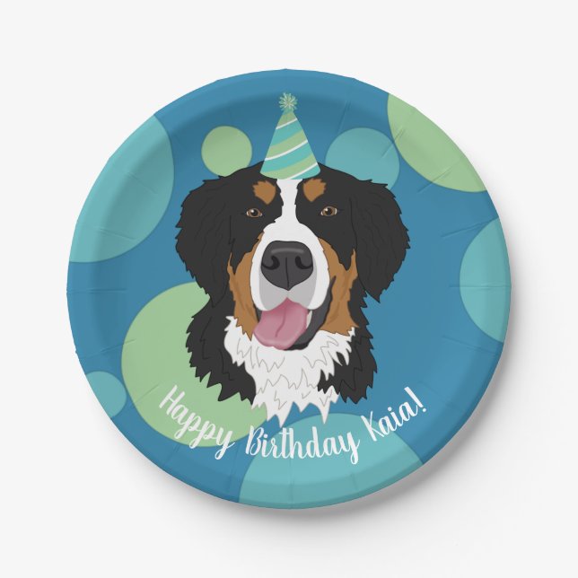 Assiettes En Carton Bernese Mountain Dog Anniversaire (Devant)