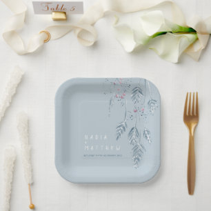Assiettes En Carton Berries à herbes croisées mariage bleu poussiéreux