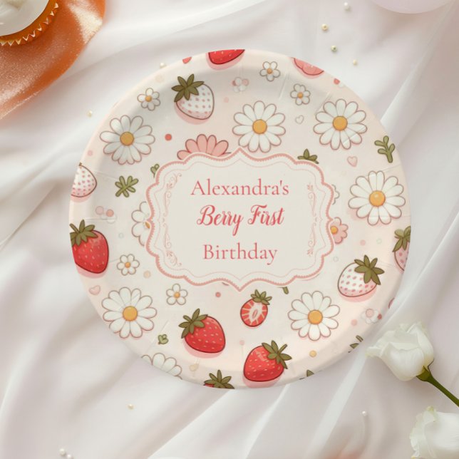 Assiettes En Carton Berry aux fraises roses Premier 1er anniversaire (Créateur téléchargé)