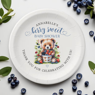 Assiettes En Carton Berry Baby shower doux Berries sauvages et ours en