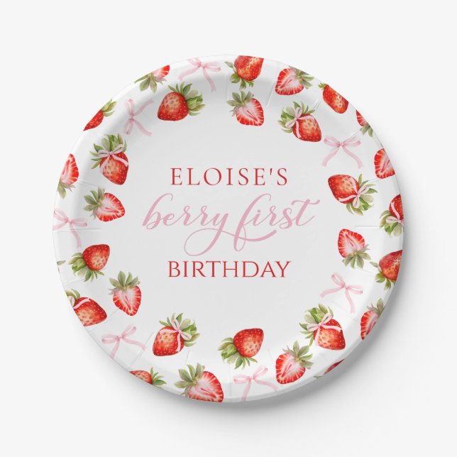 Assiettes En Carton Berry de fraise Coquette Premier anniversaire (Devant)