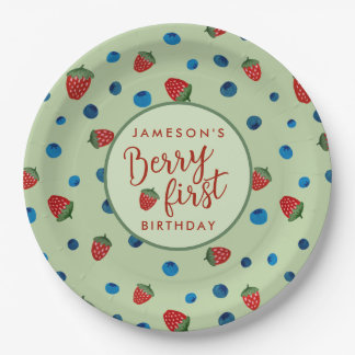Assiettes En Carton Berry First Birday Blueberries and Strawberries