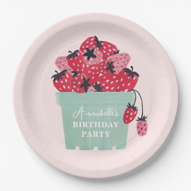 Assiettes En Carton Berry First Birday Party fraise (Devant)