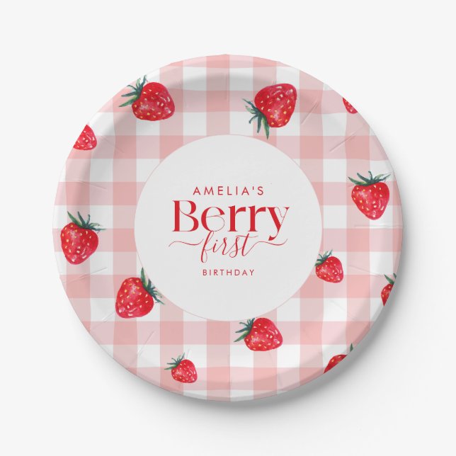 Assiettes En Carton Berry First Birthday Strawberry Girl (Devant)