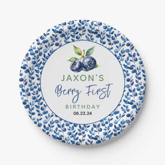 Assiettes En Carton Berry First Blueberry 1er Anniversaire (Devant)