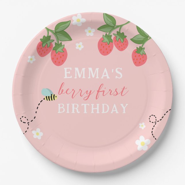 Assiettes En Carton Berry First Pink Strawberry and Flowers (Devant)