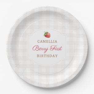 Assiettes En Carton Berry First Strawberry En vichy fête d'anniversair