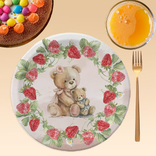 Assiettes En Carton Berry First Strawberry et Bear Anniversaire