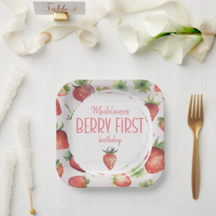 Assiettes En Carton Berry fraise Premier Carré d'anniversaire