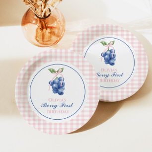 Assiettes En Carton Berry Premier anniversaire de bleuets Pink Bow En 