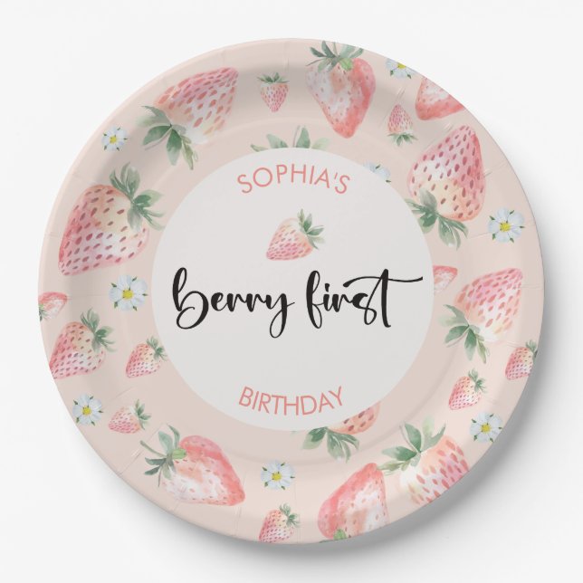 Assiettes En Carton Berry premier anniversaire de enfant de fraise (Devant)