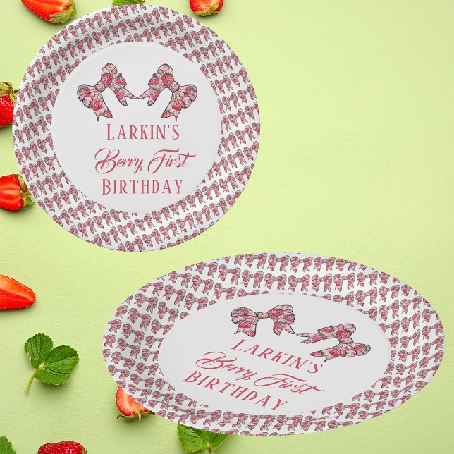 Assiettes En Carton Berry premier anniversaire de fraise Bow rose (Créateur téléchargé)
