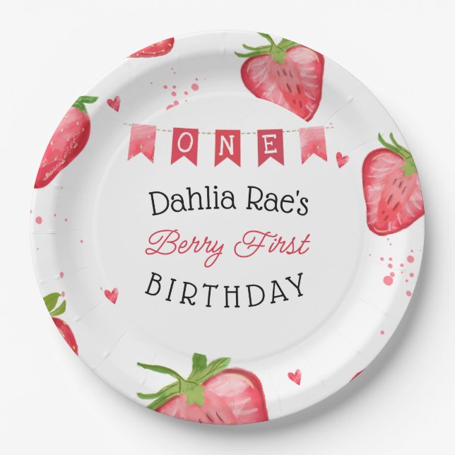 Assiettes En Carton Berry Premier anniversaire fraise (Devant)
