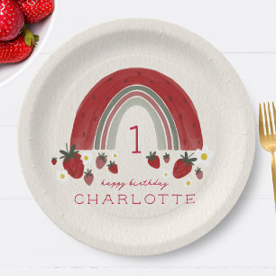 Assiettes En Carton Berry Premier anniversaire fraise arc-en-ciel Flor