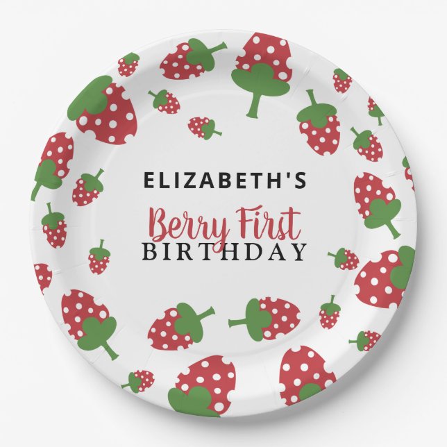 Assiettes En Carton Berry Premier anniversaire mignon Fille fraise sur (Devant)