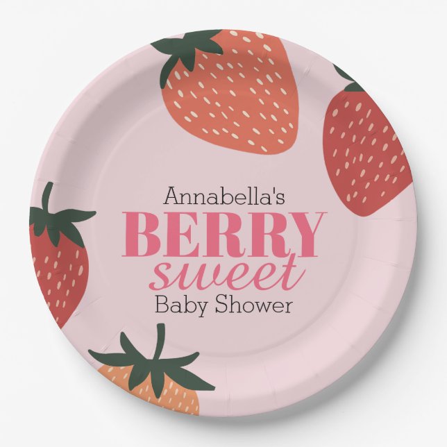 Assiettes En Carton Berry rose fraise Baby shower doux (Devant)