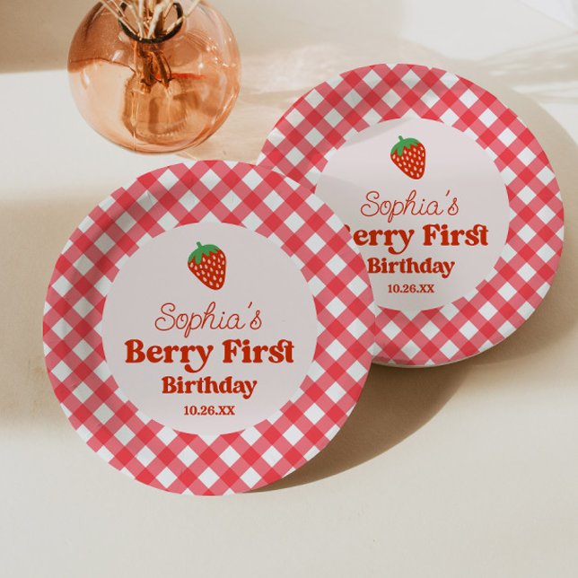 Assiettes En Carton Berry rouge fraise première fête d'anniversaire (Créateur téléchargé)