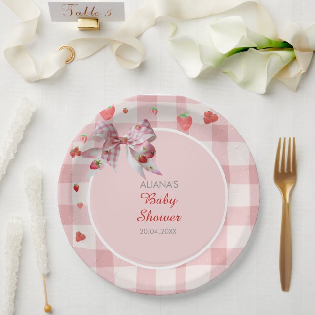 Assiettes En Carton Berry Sweet À damiers Baby shower Coquette rose (Mariage)