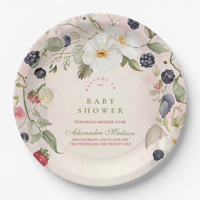 Assiettes En Carton Berry Sweet Baby shower (Devant)