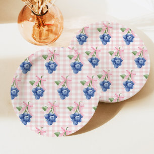 Assiettes En Carton Berry Sweet bleu 1er anniversaire En vichy rose