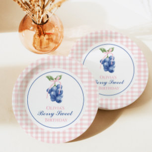 Assiettes En Carton Berry Sweet bleu anniversaire Pink Bow En vichy
