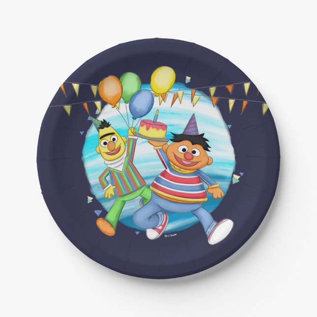 Assiettes En Carton Bert et Ernie Balloons d'anniversaire (Devant)