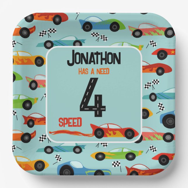 Assiettes En Carton Besoin de 4 vitesse course quatrième anniversaire (Recto)