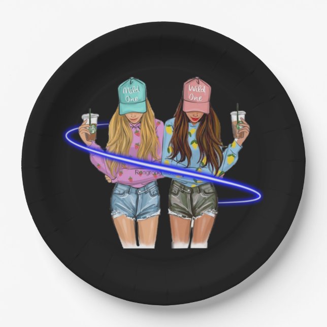 Assiettes En Carton Besties BFF Heart Best Friends Bestie (Devant)