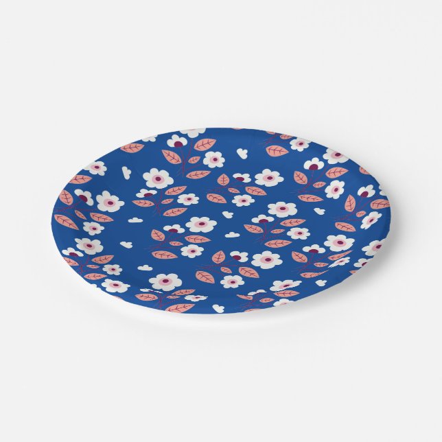 Assiettes En Carton Bestseller bleu floral design pour mariage (Angle)